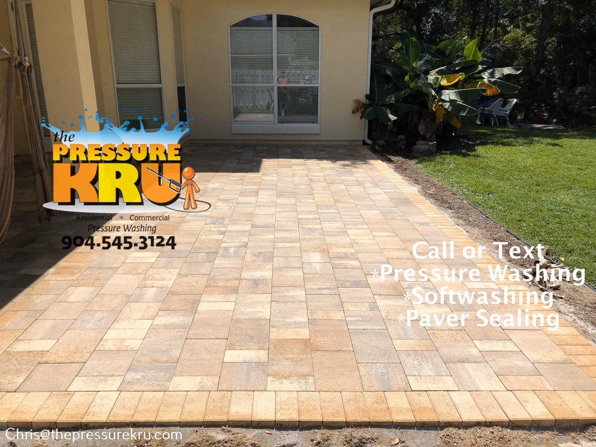 Deep cleaning a heavily stained paver patio in Oxford Estates after