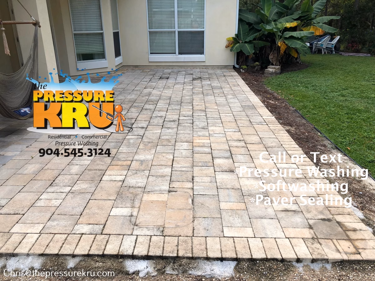 Deep cleaning a heavily stained paver patio in Oxford Estates before