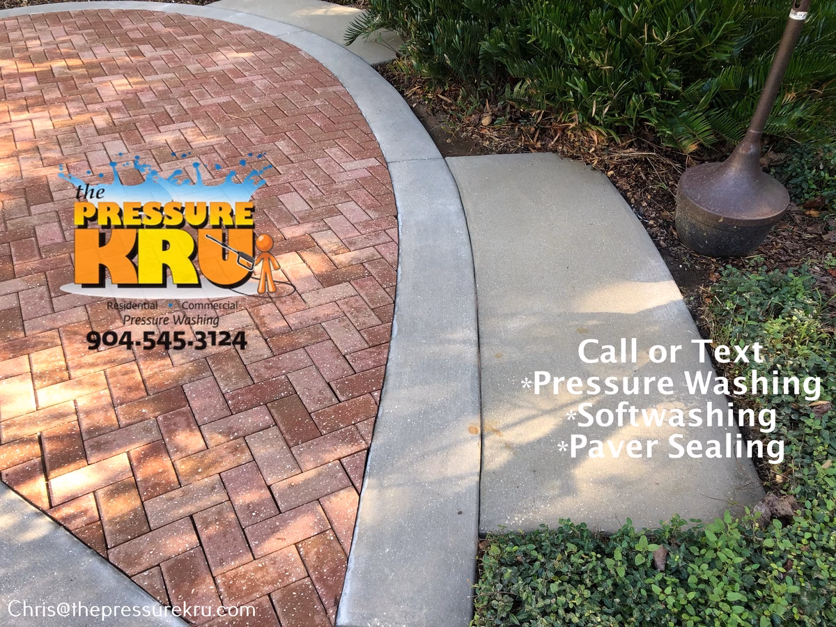 Pressure washing back yard paver patio in 20 mile after.