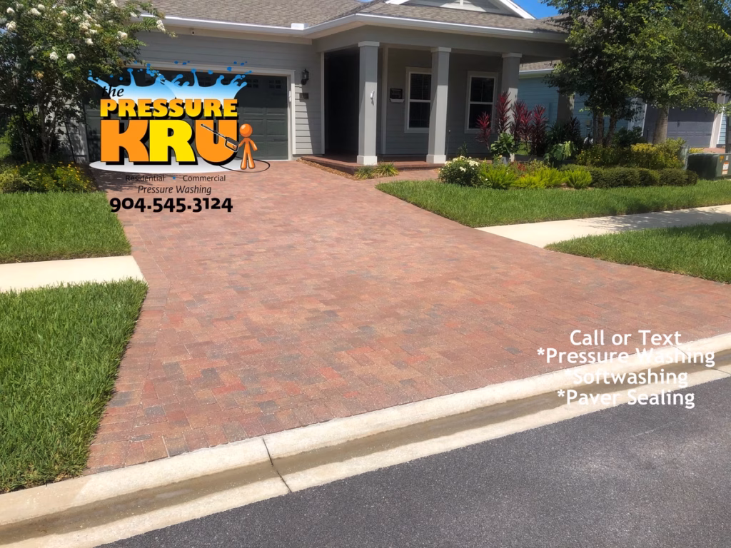 Brick pavers cleaned and sealed in St. Augustine, FL after application.