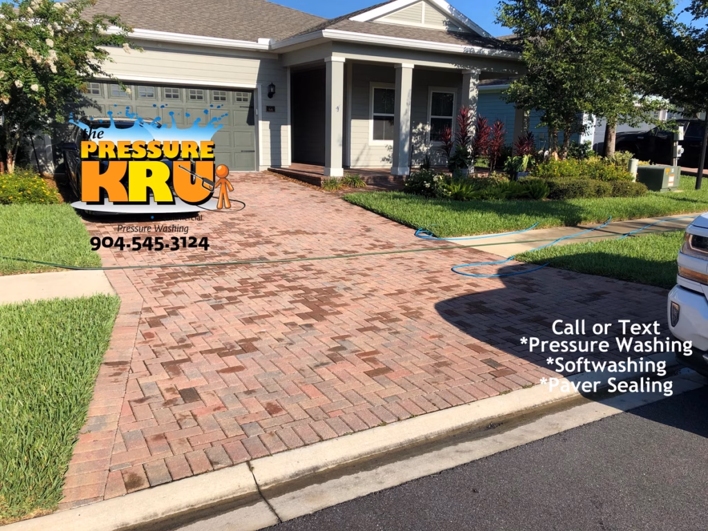 Brick pavers cleaned and sealed in St. Augustine, FL before application.