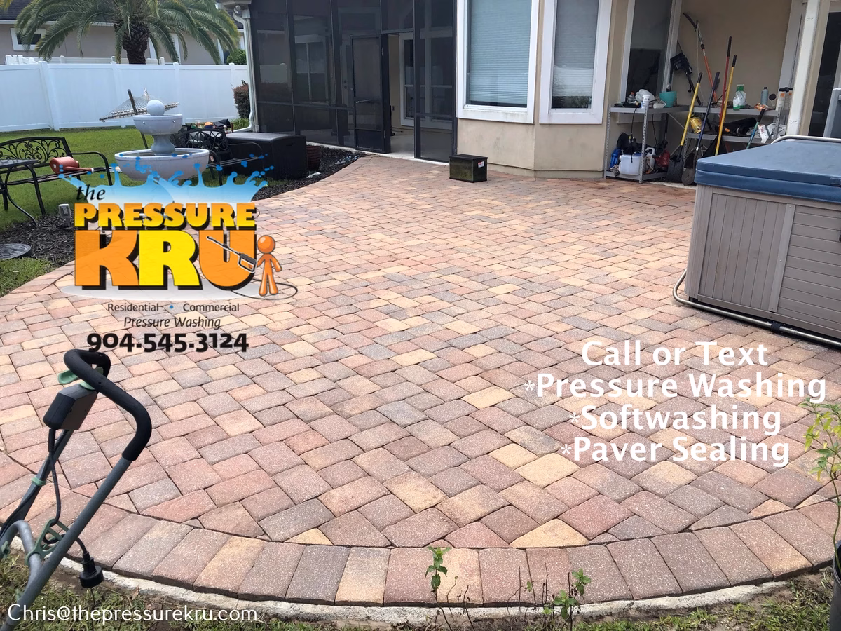 Mold and mildew removed from paver patio in Palm Valley after