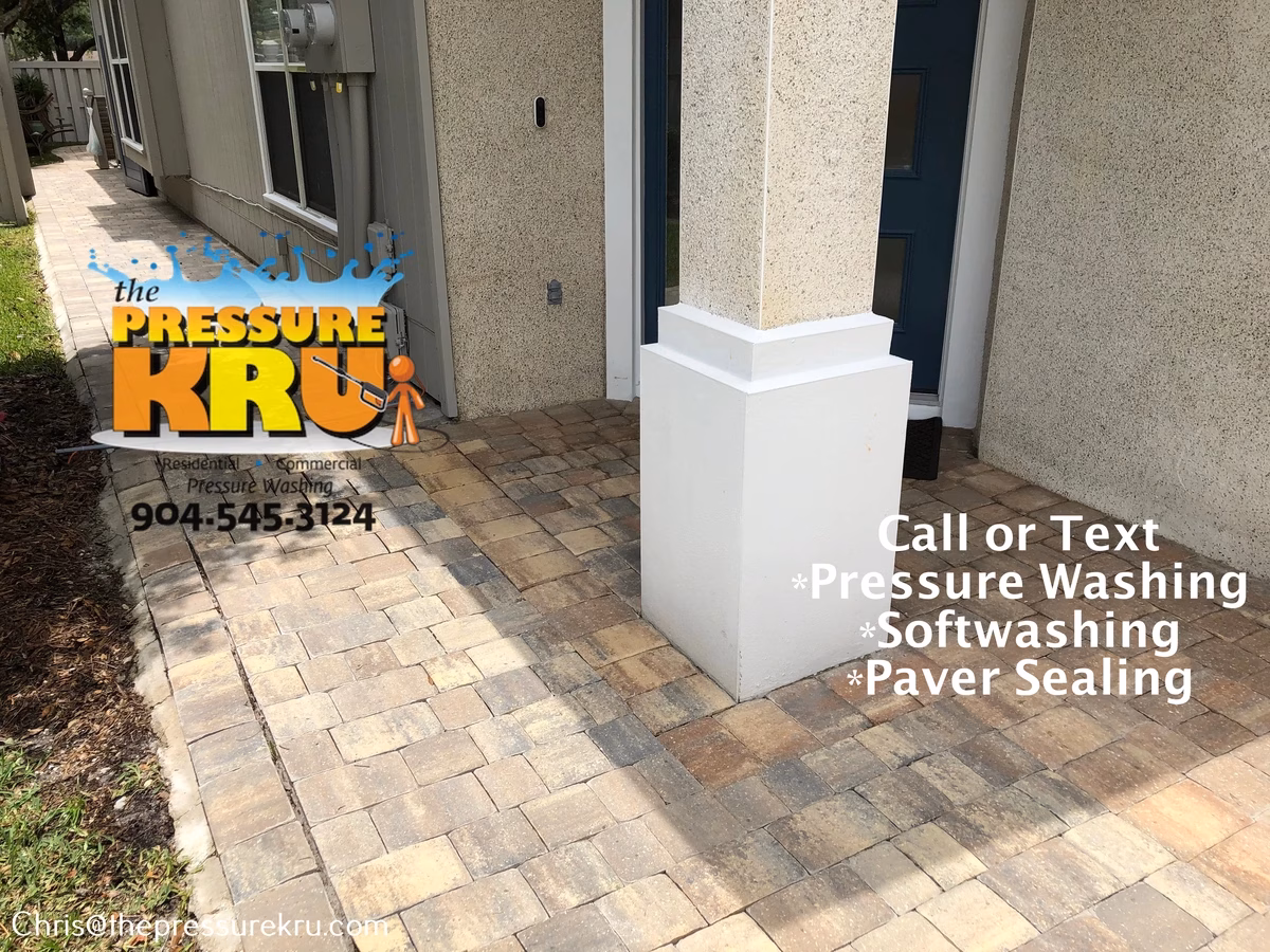 Paver driveway after power washing in Sawgrass.