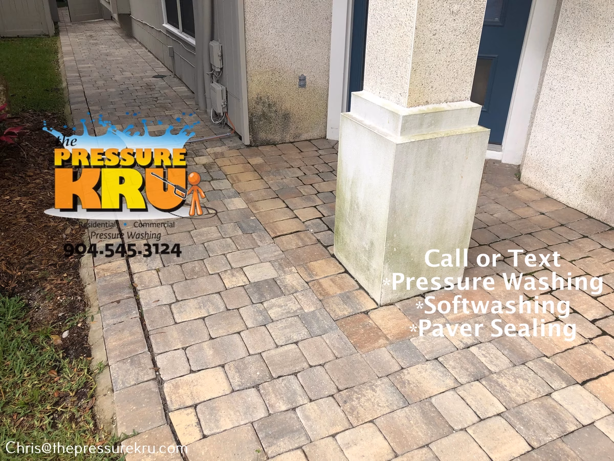 Paver driveway before power washing in Sawgrass.