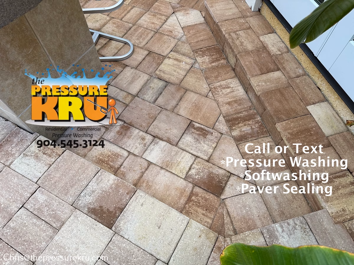 Deep cleaning a heavily stained pool deck in Nocatee, FL after