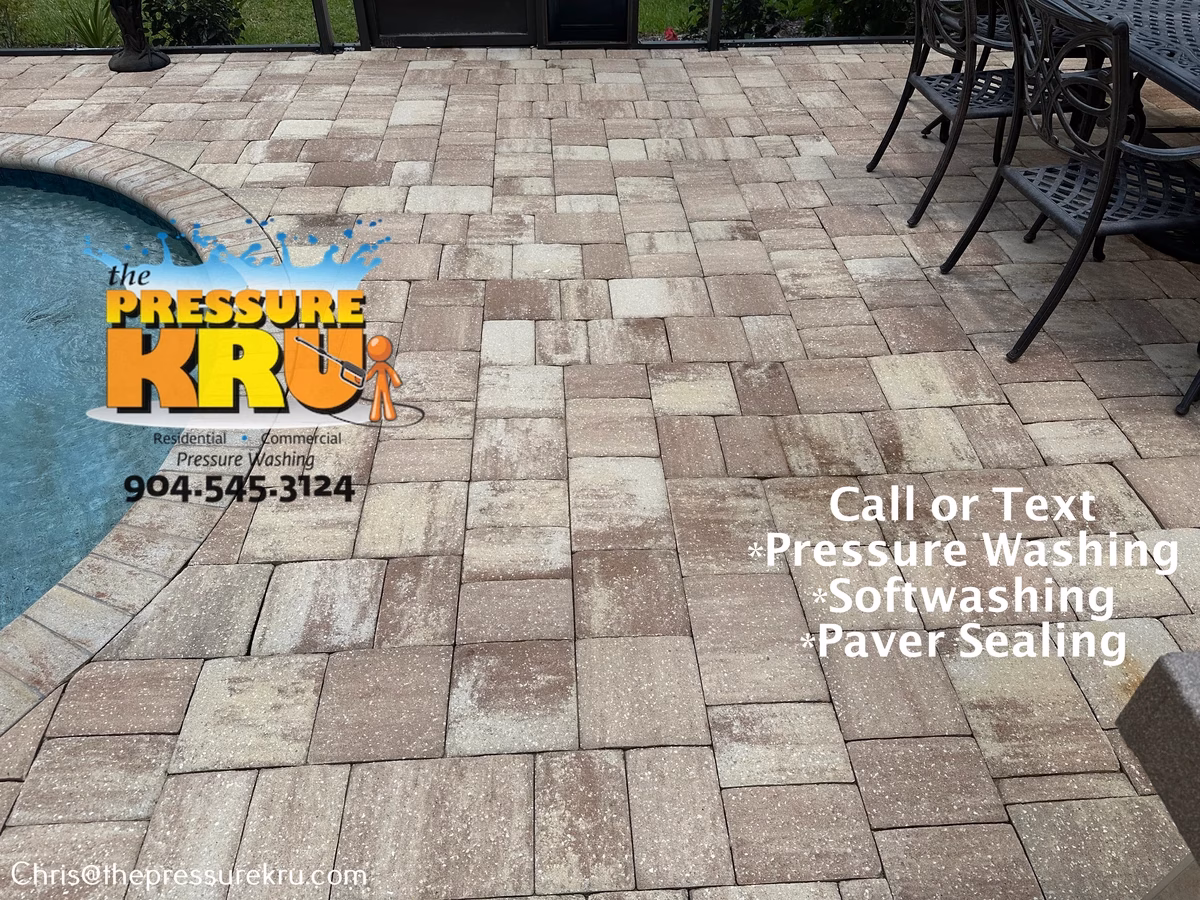 Pool deck surface cleaned in Sawgrass after.