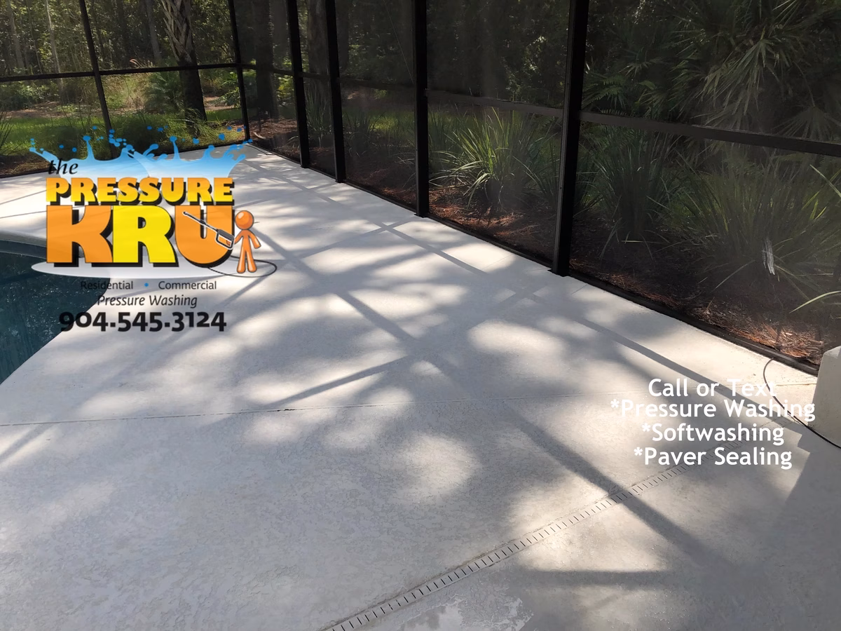 Painted pool surround pressure washing in Stillwater after
