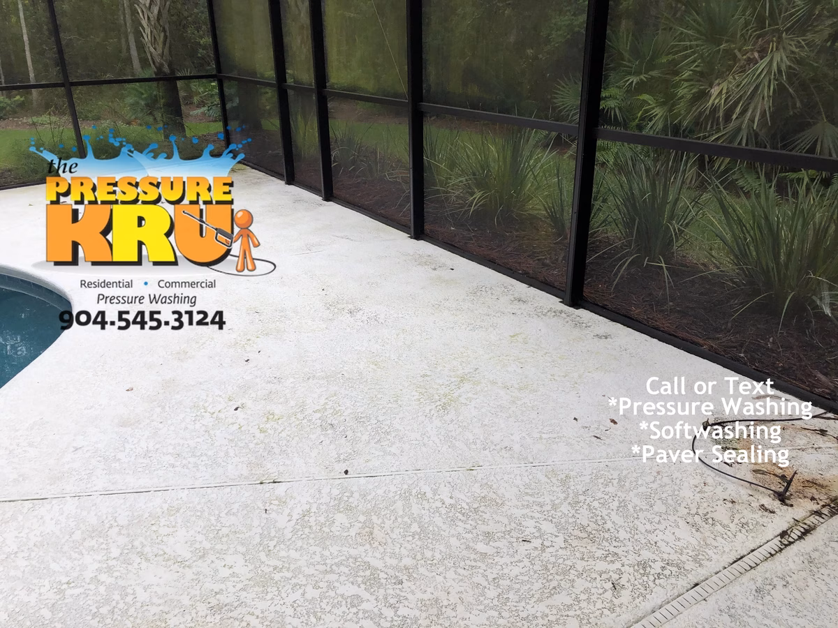 Painted pool surround pressure washing in Stillwater before