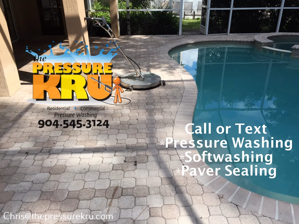 Pool deck pavers brightened after pressure washing in Deer Creek before