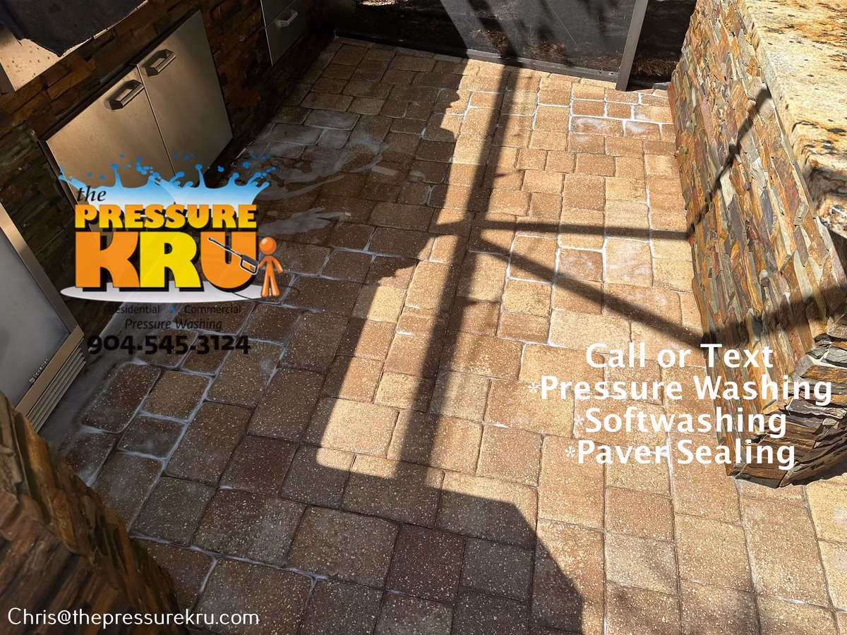 Pool deck cleaned and prepared for sealing in Julington Creek Plantation after