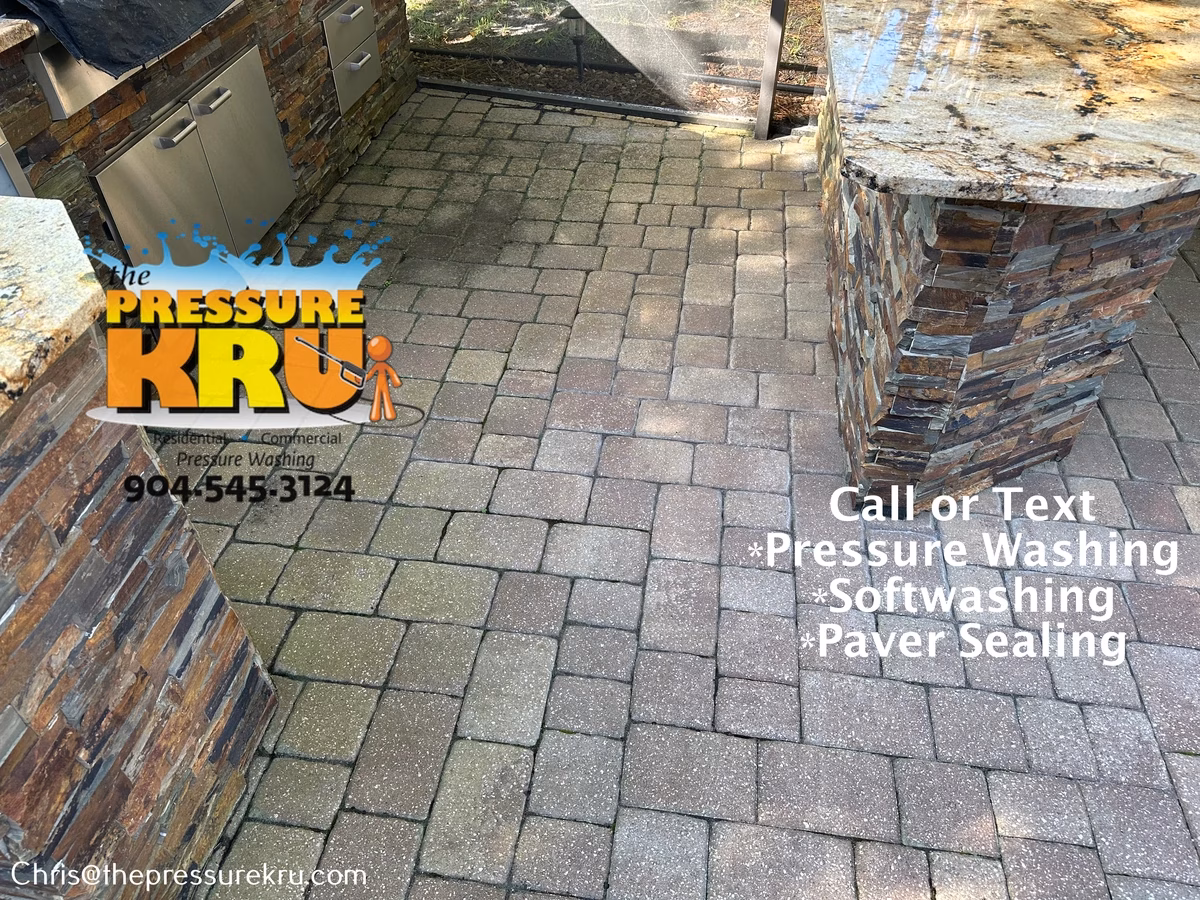 Pool deck cleaned and prepared for sealing in Julington Creek Plantation before
