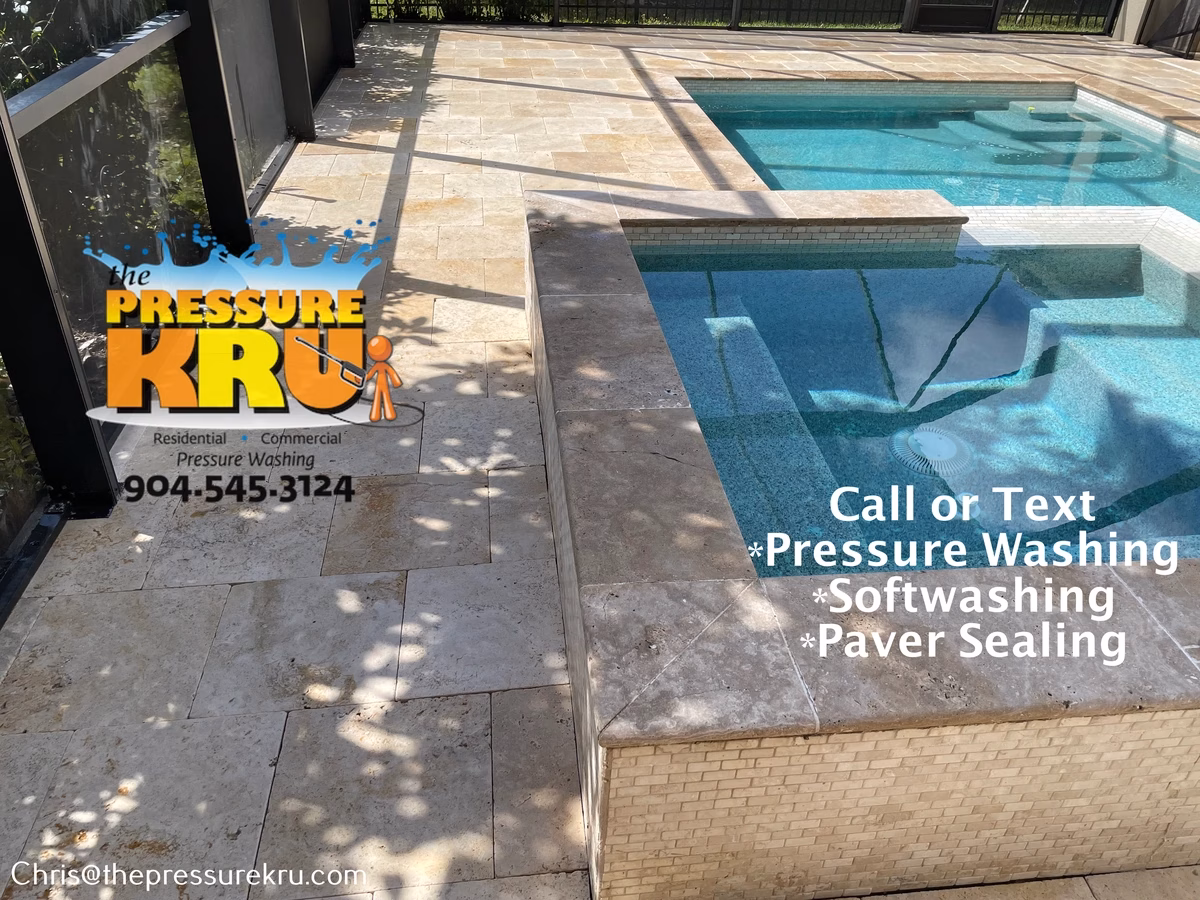 Pool deck soft washing after removing green algae in Ponte Vedra, FL