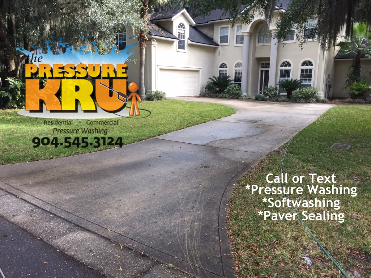 Clean concrete driveway before exterior pressure washing service in St. Johns, FL.