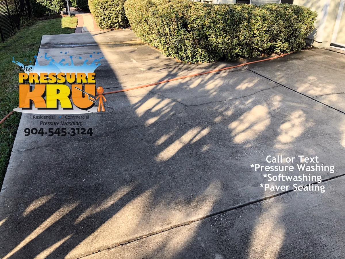 Concrete driveway free of algae before pressure washing service in St. Johns, FL.