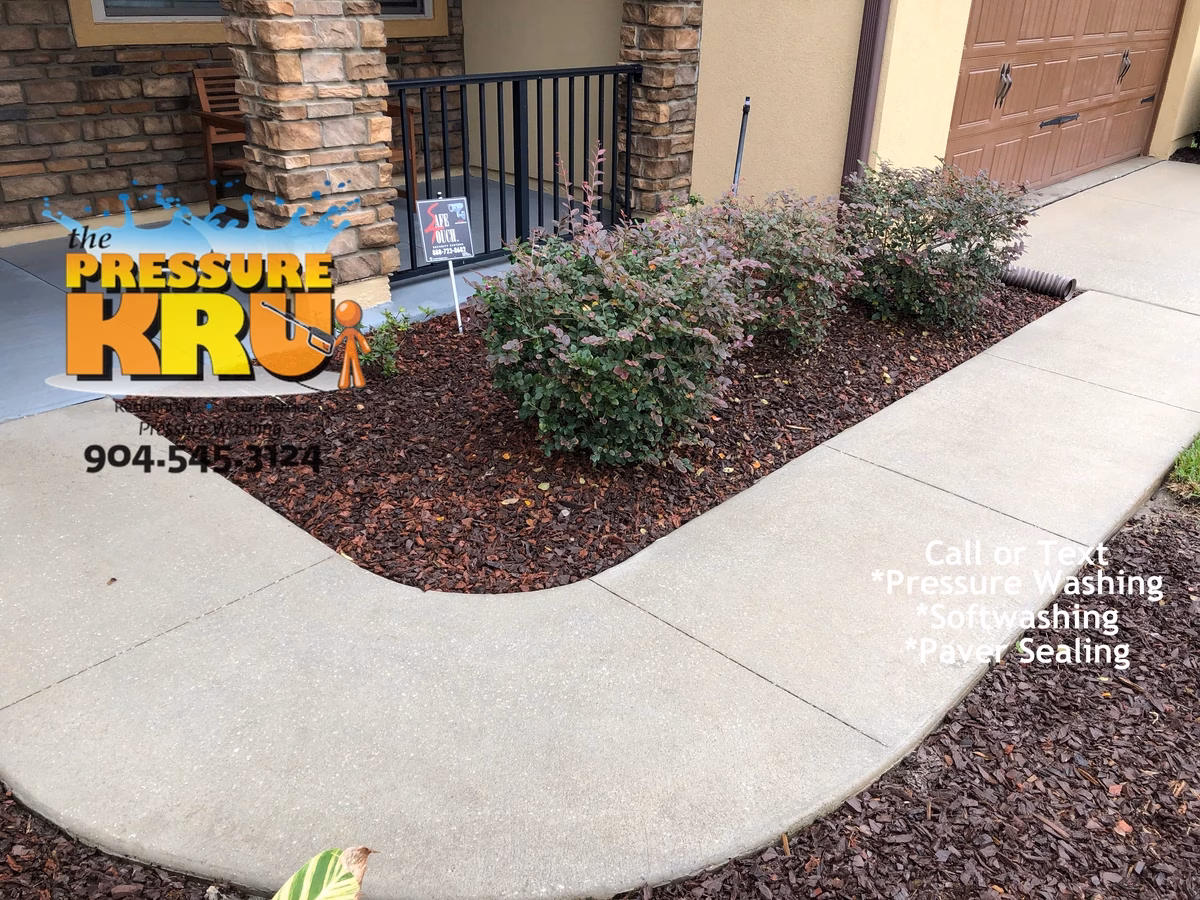After driveway pressure washing in St. Johns, FL home.