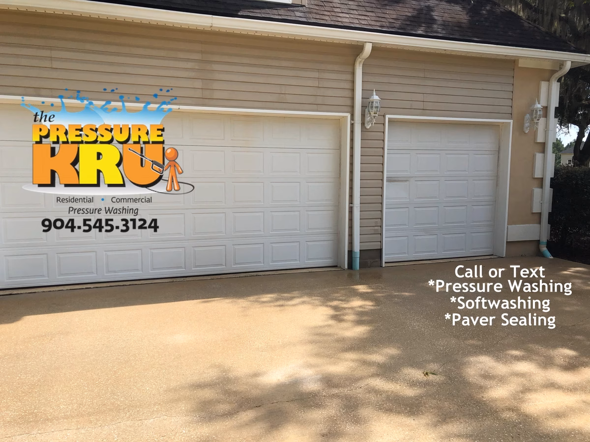 Driveway cleaning service in St. Augustine, FL after softwashing.