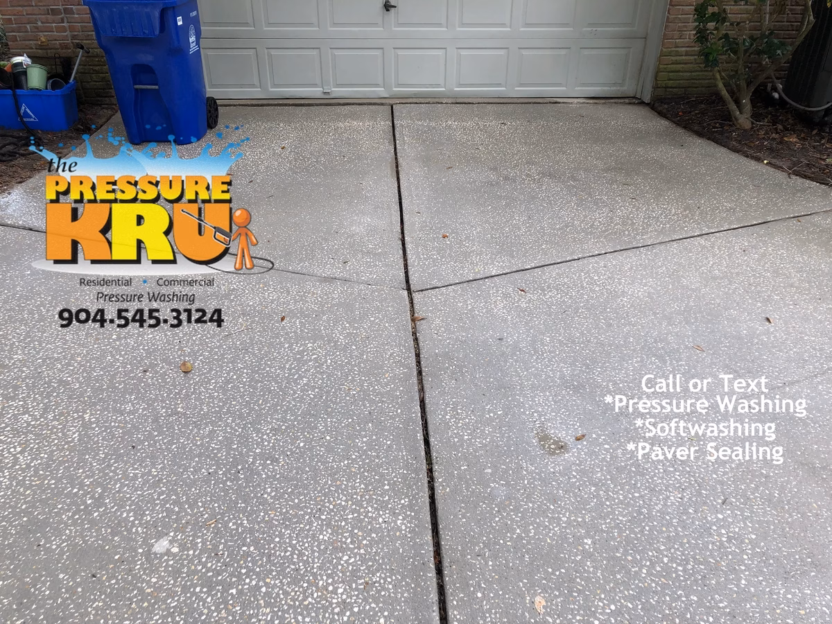 Driveway cleaning in Jacksonville, FL. after washing off mold and algae.