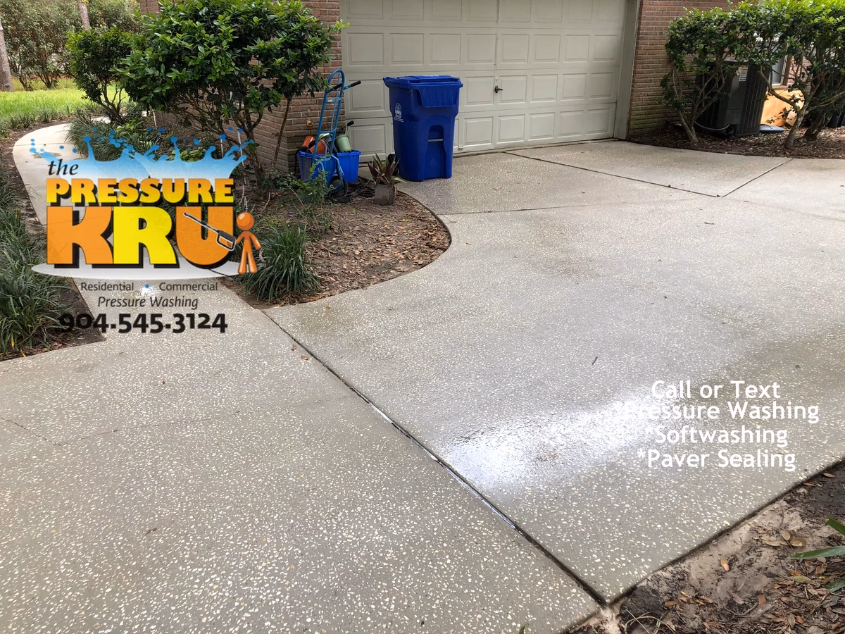 Driveway cleaning service in Jacksonville, FL. after removing algae, mold, and mildew from driving surface.