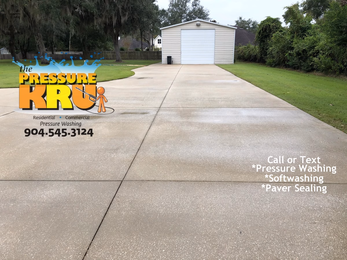 Driveway pressure washing in St. Johns, FL after removing mold from the driveway we all wish we had.
