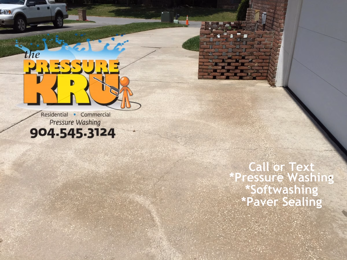 Driveway pressure washing service in St. Johns, FL after removing years of grime.