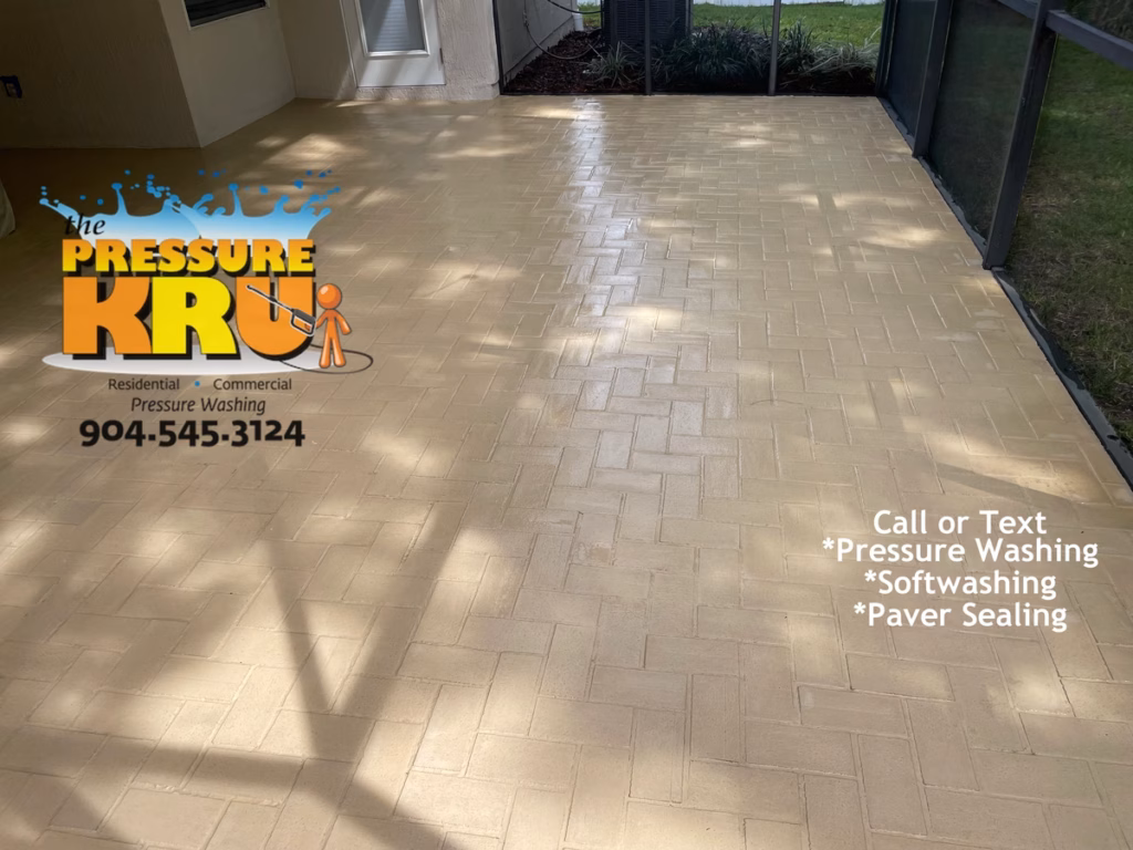 Painted rear patio soft washing service in East Hampton after