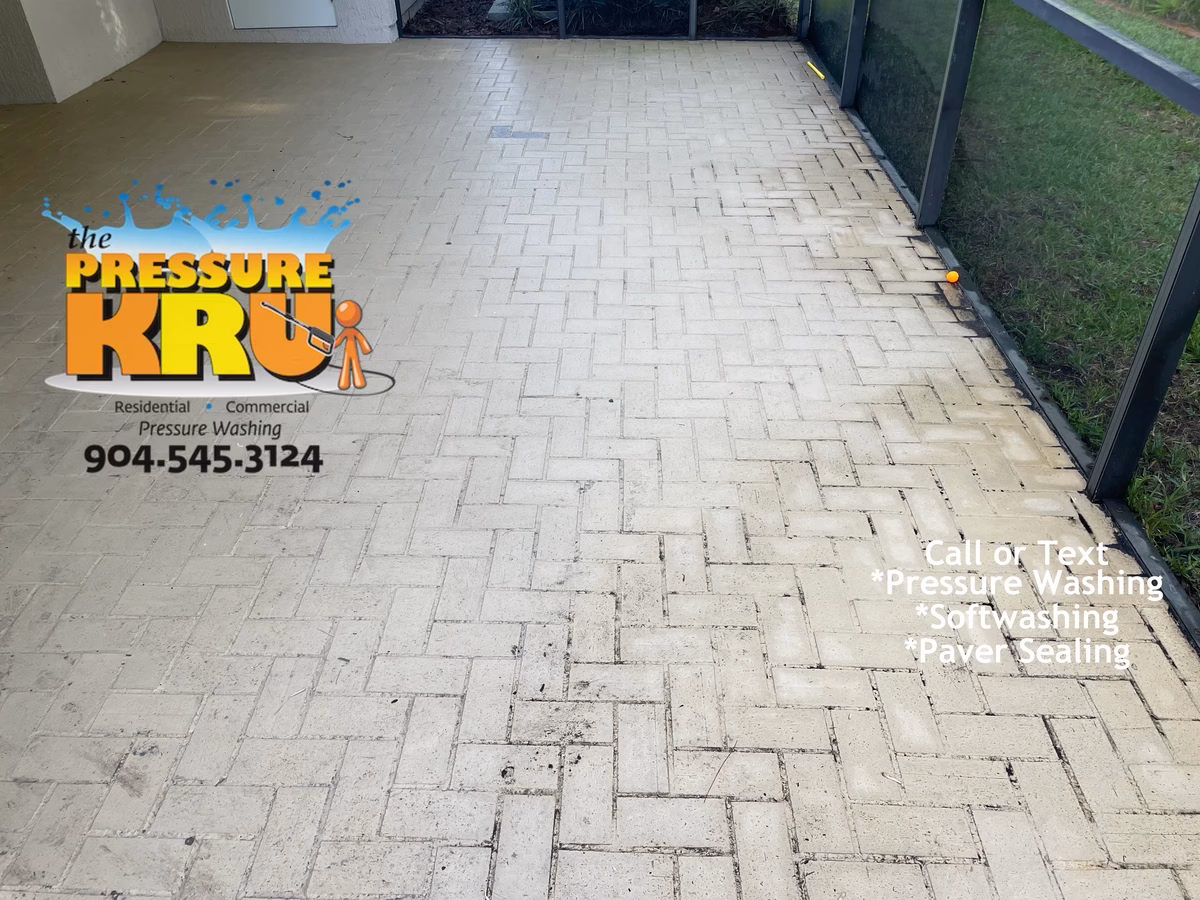 Painted rear patio soft washing service in East Hampton before