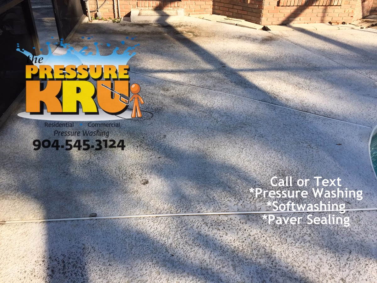 Pressure washing peeling painted pool deck near Nocatee, FL before