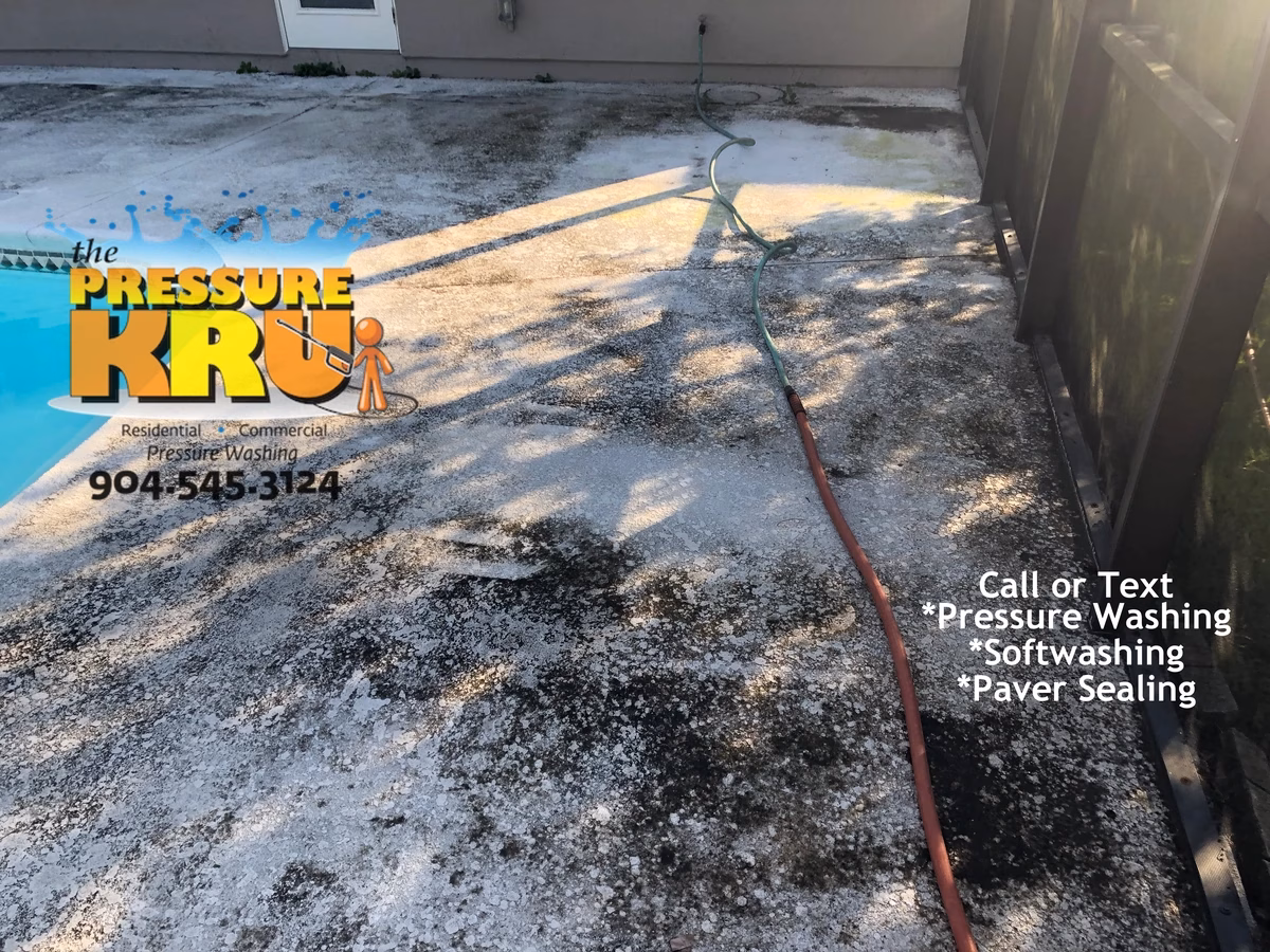 Soft wash painted pool deck to protect finish in St. Johns Forest before