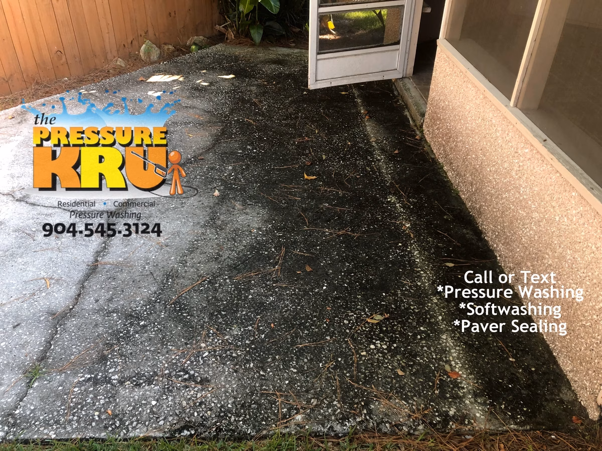 Patio pressure cleaning in Jacksonville, FL. before professional treatment,