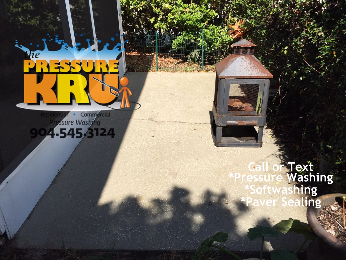 Patio pressure washing service in St. Augustine, FL after professional cleaning.