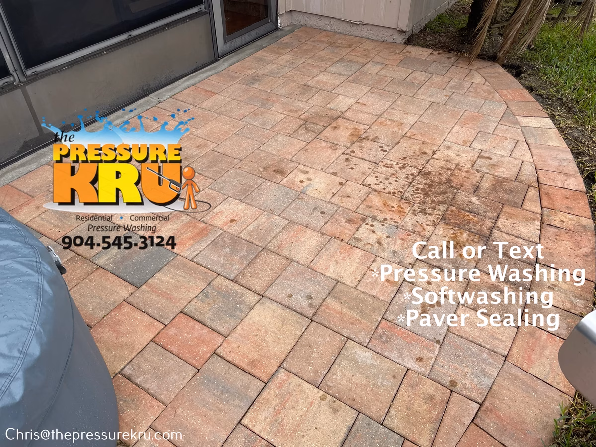 Paver patio pressure washing completed in Creekside after. Make sure to use a grill mat and to regularly seal your pavers.