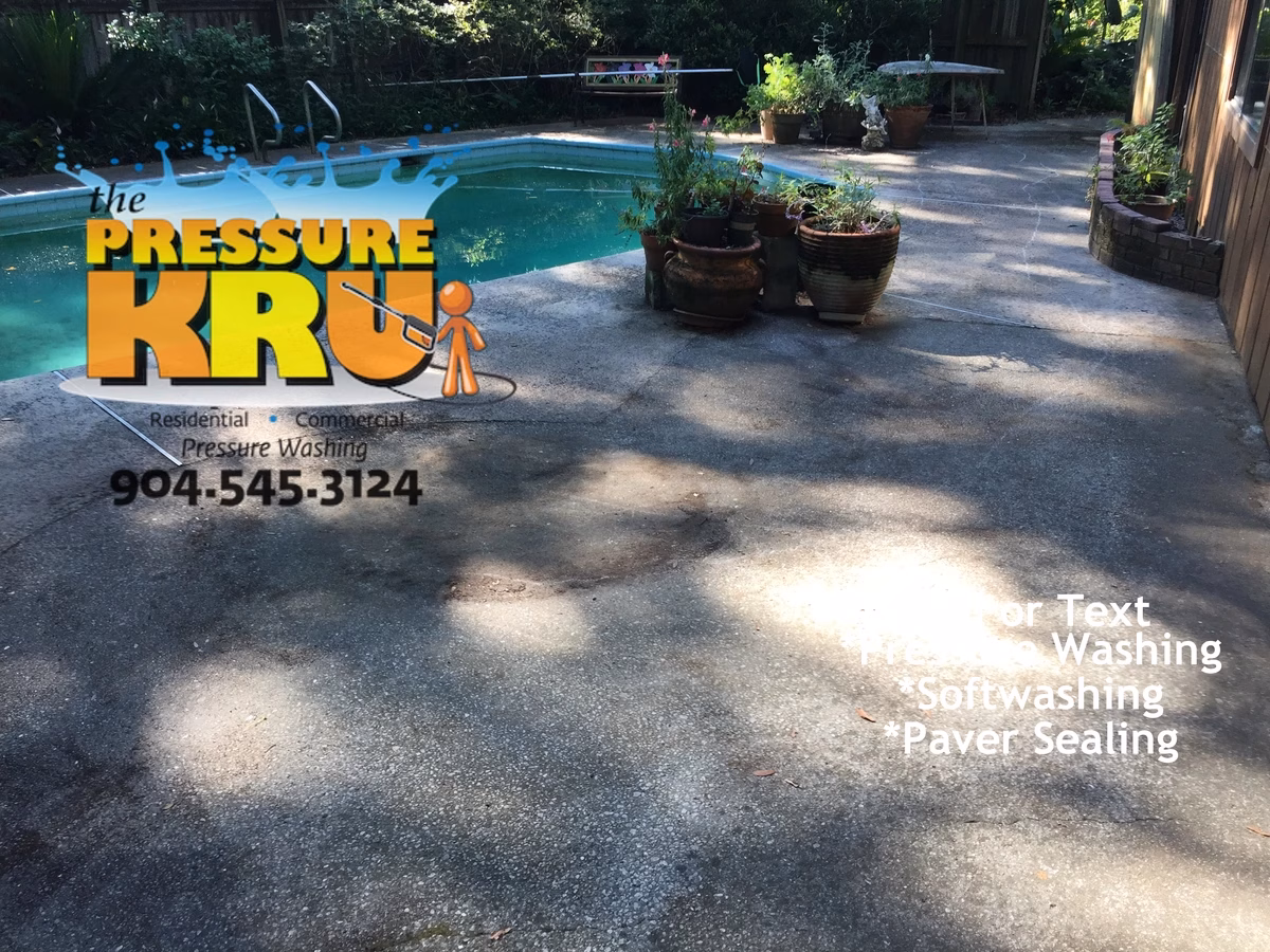 Paint pool deck pressure washing and soft washing in Durbin Park before