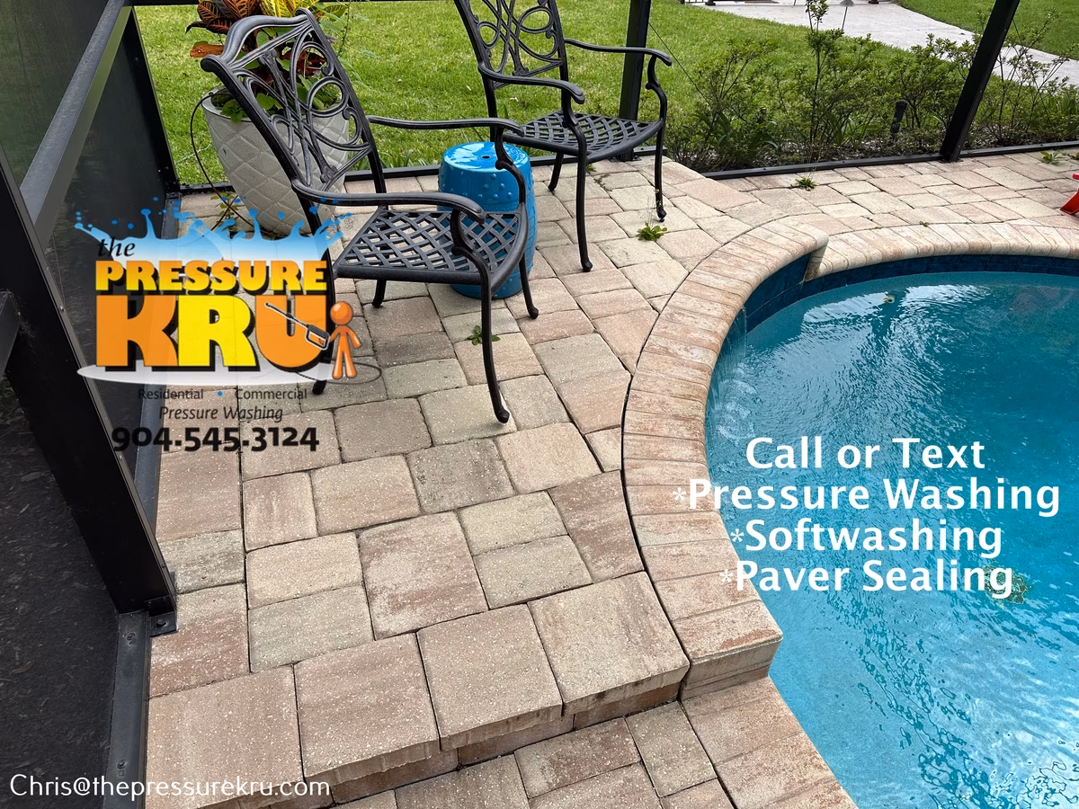 Pool deck cleaning service for pavers in Jacksonville, FL before
