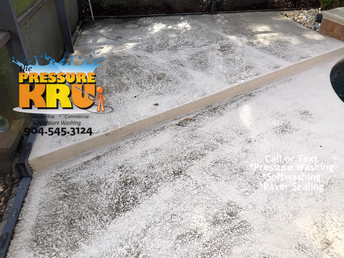Painted swimming pool deck pressure cleaning near Nocatee, FL before