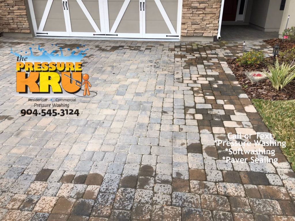 Restored brick driveway in Julington lakes before sealing