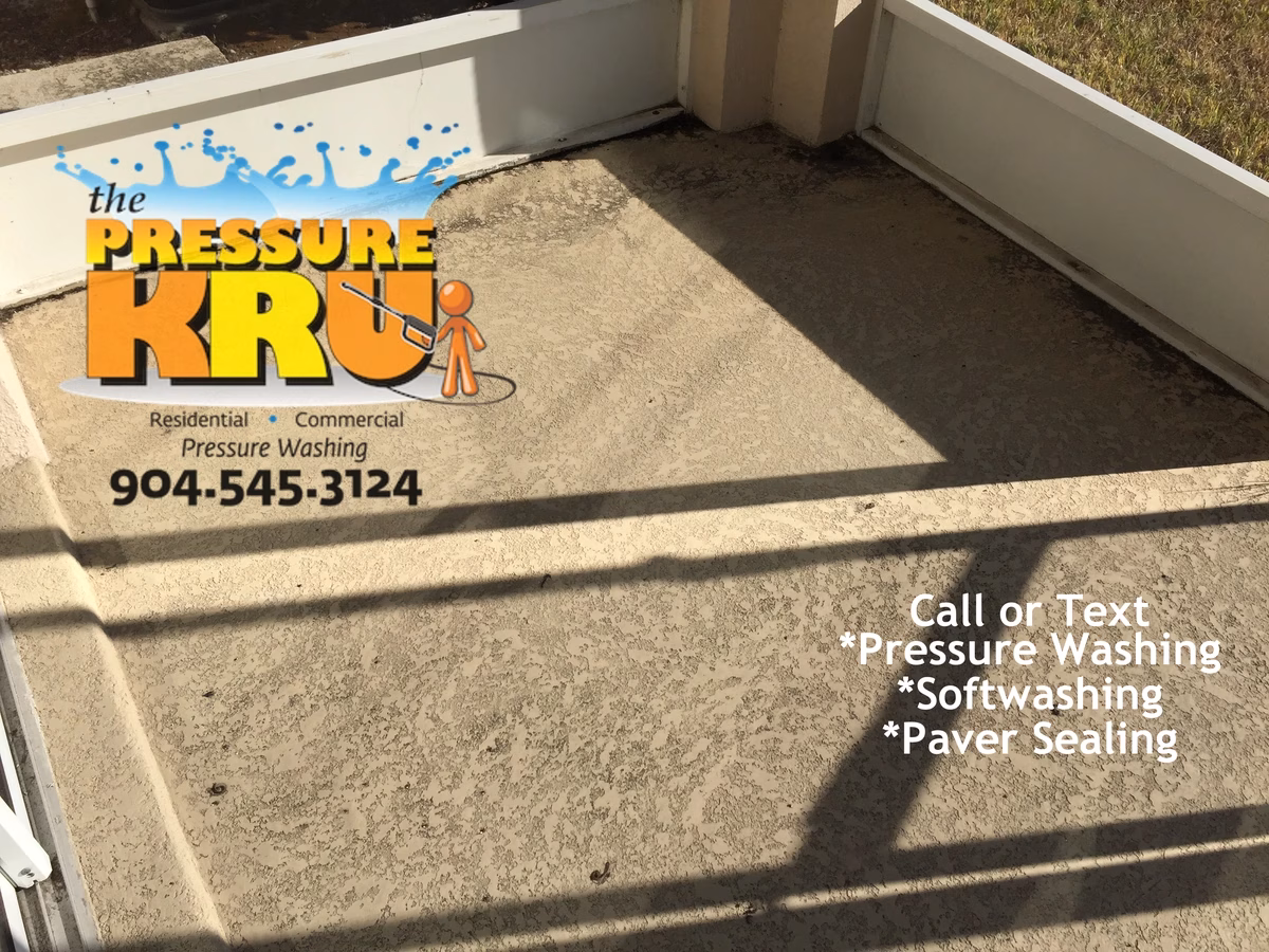 Soft pressure washing painted rear patio floor in Celestina before