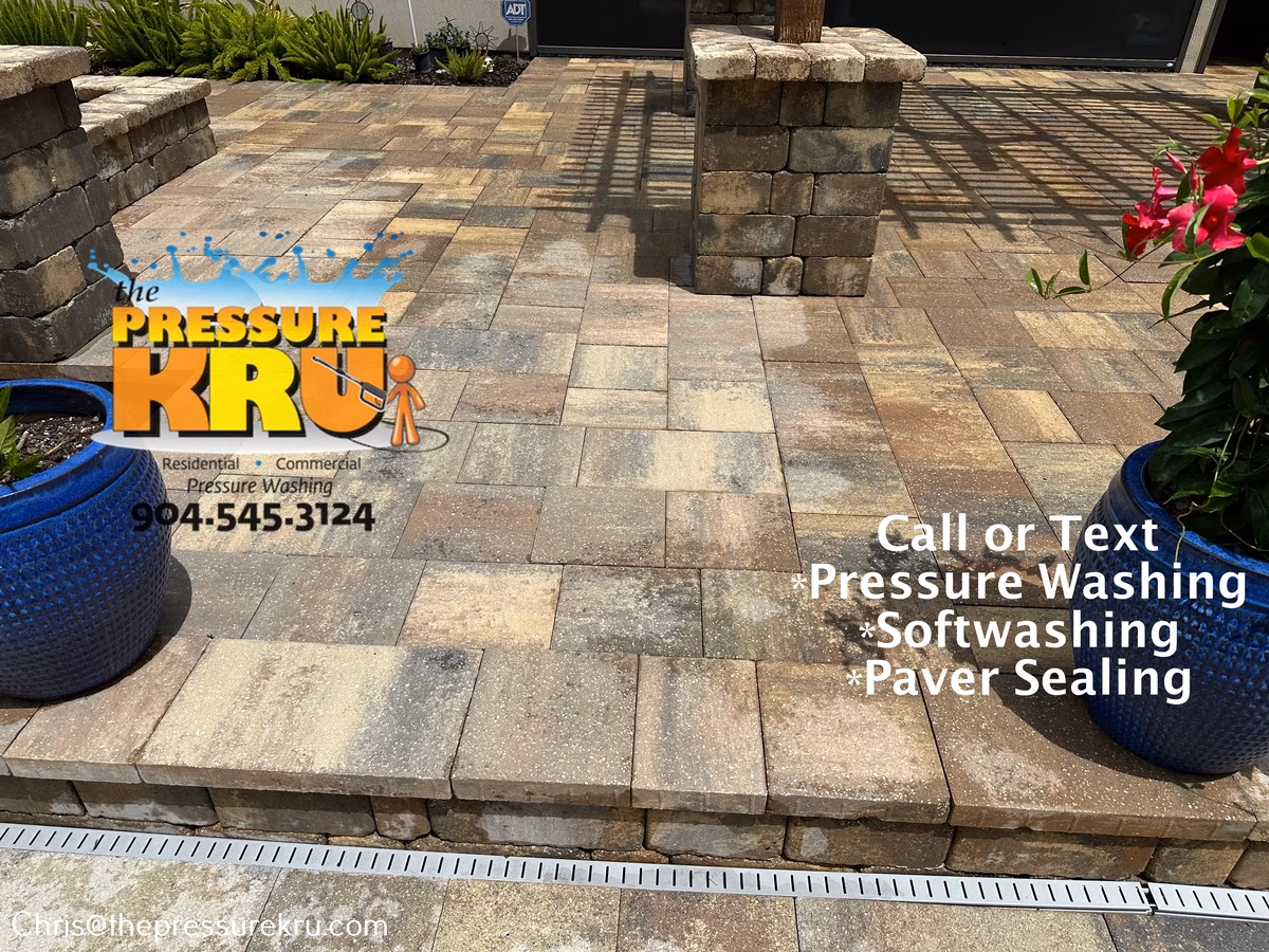 Pool deck cleaning service for concrete pavers in St. Johns, FL after.