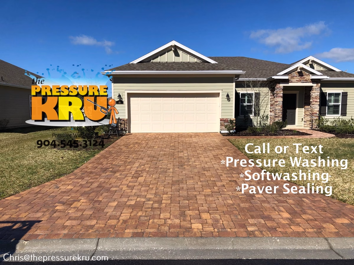 Using surface cleaner on interlocking paver driveway after in Julington Creek Plantation.