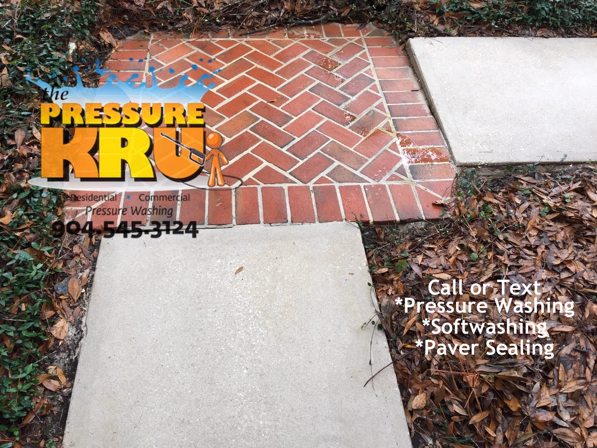 Concrete sidewalk cleaning in St Augustine FL after. Impossible results without chemicals.