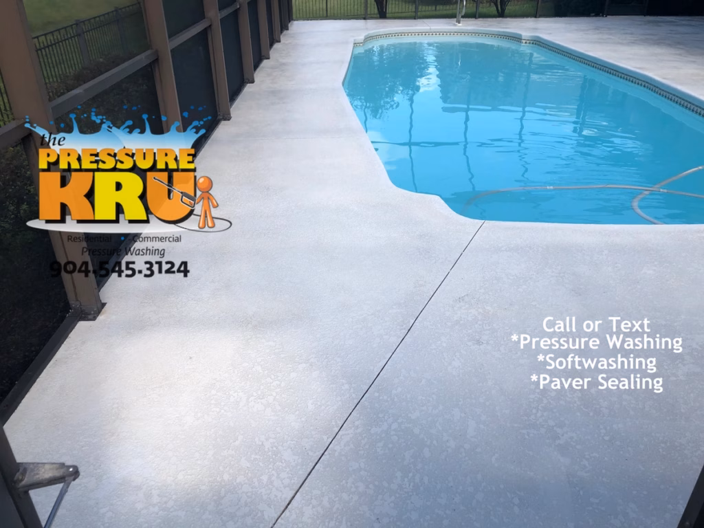 Restore painted pool deck removing algae in Durbin Crossing after