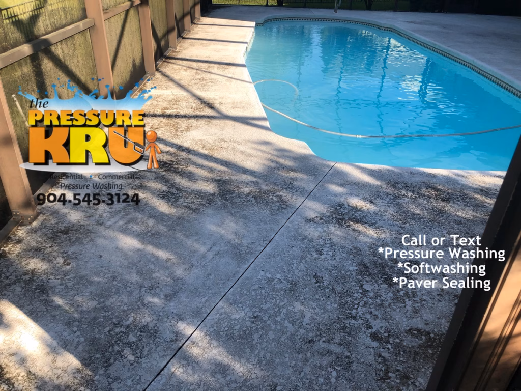 Restore painted pool deck removing algae in Durbin Crossing before