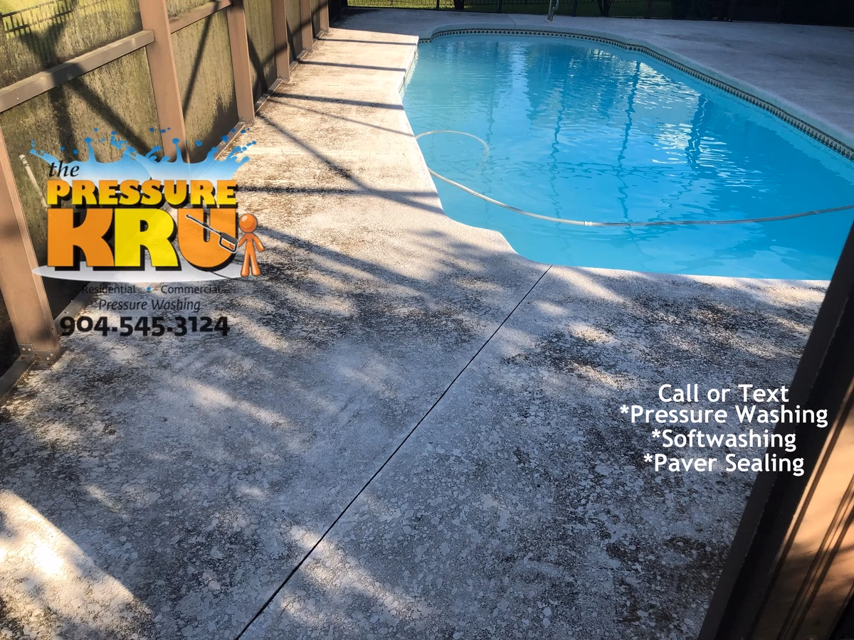 Restore painted pool deck removing algae in Durbin Crossing before