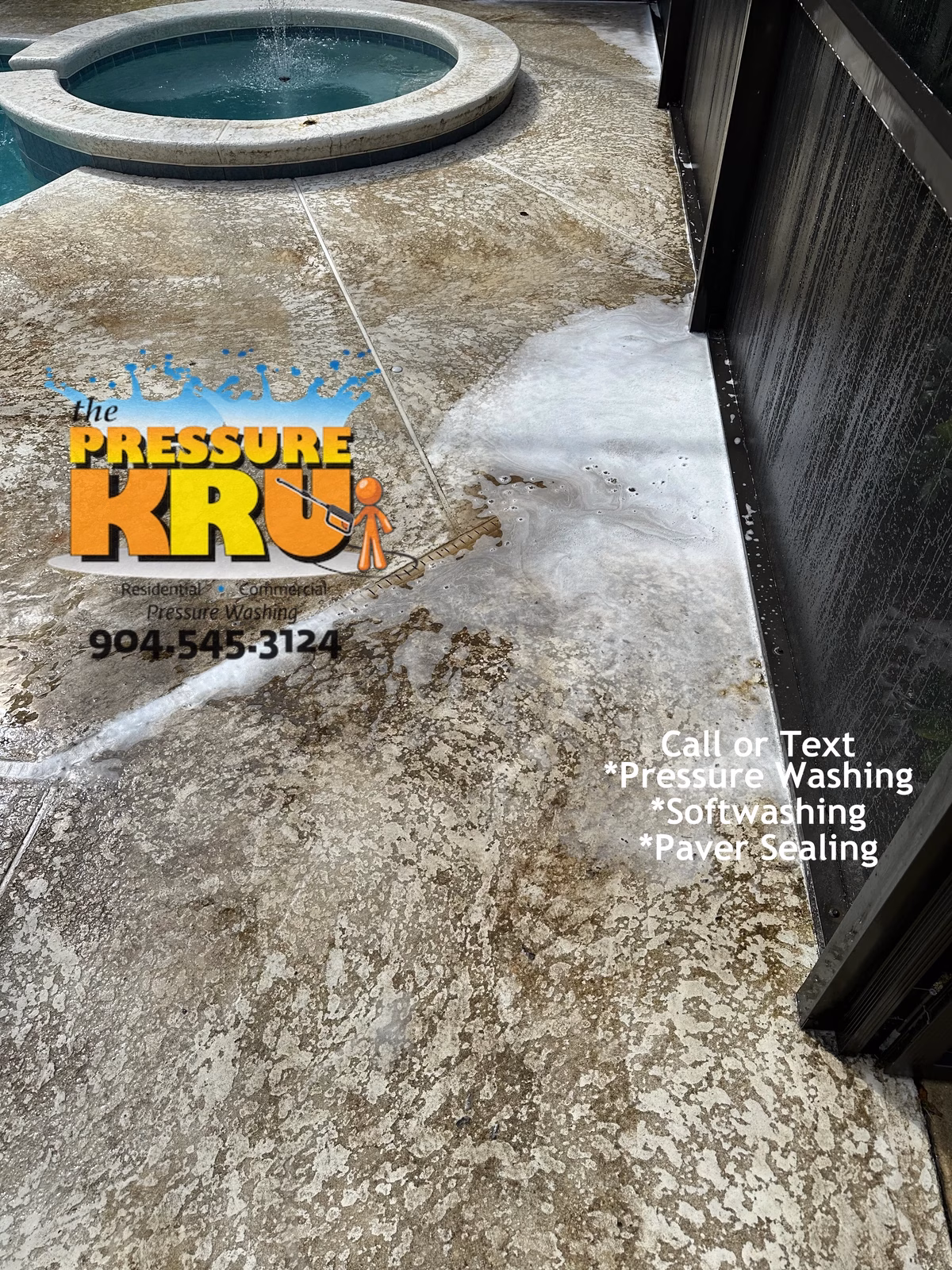 Residential Painted pool deck pressure cleaning in Julington Creek Plantation before