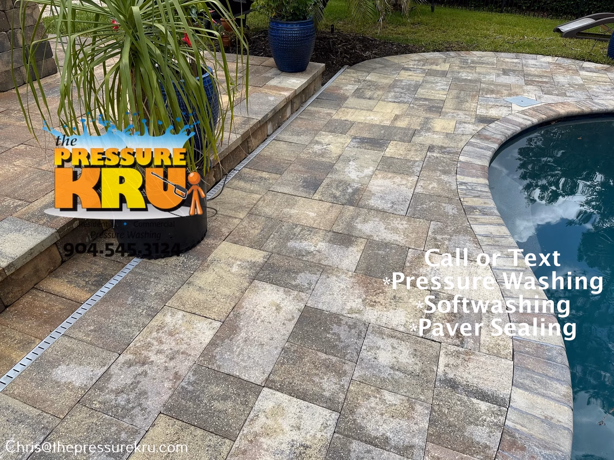 Pool deck paver cleaning after service in northern St. Augustine, FL.