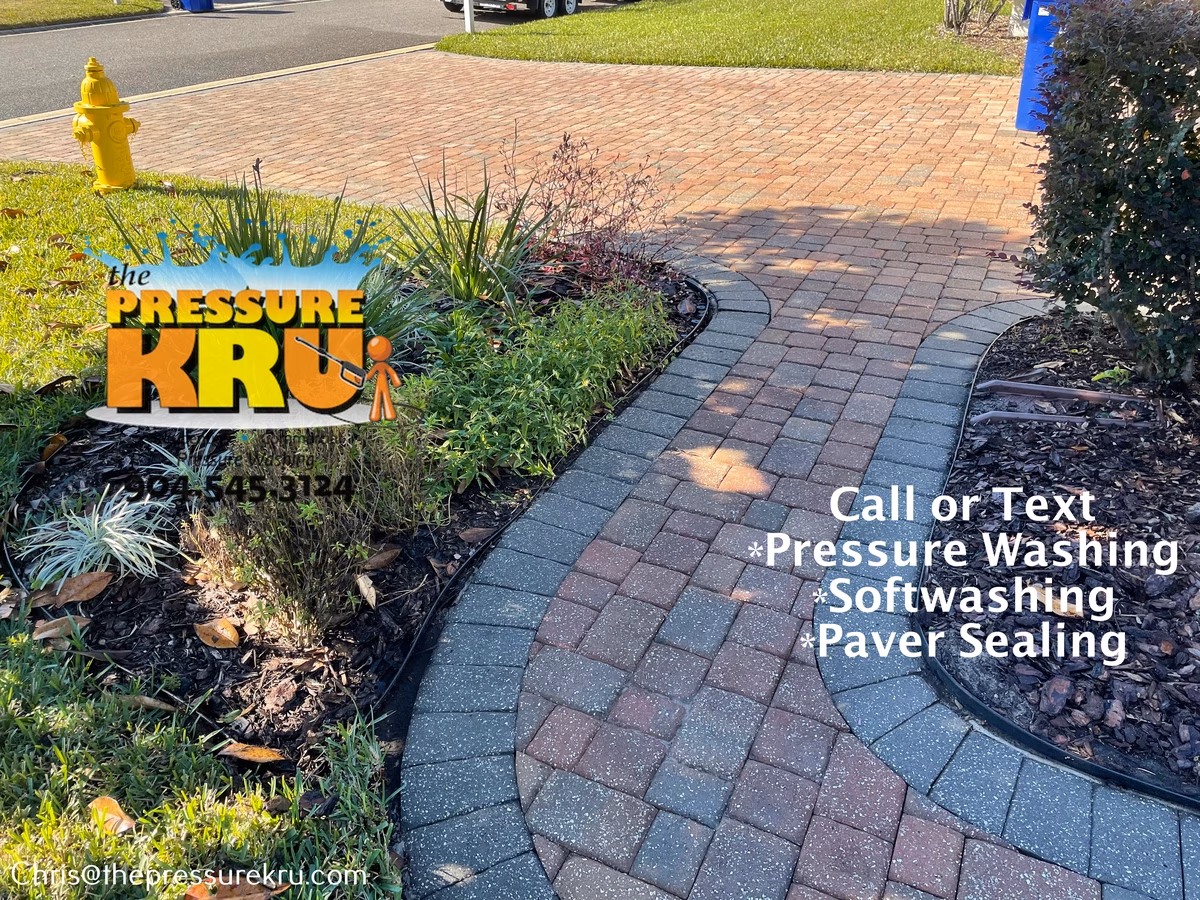 Paver driveway cleaning process step by step after in St. Johns Golf & Country Club.