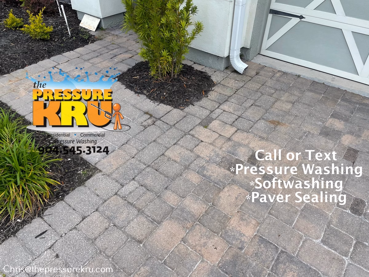 Cleaned restored paver driveway before professional pressure washing in Shearwater.