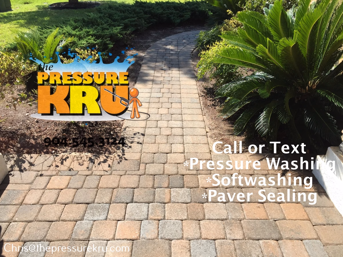 Low pressure soft washing and pressure washing paver driveway after in South Hampton.