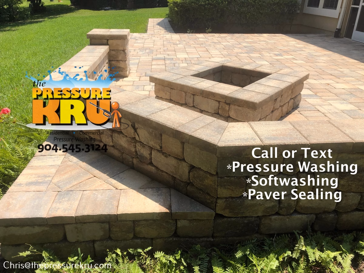 Algae removal from paver patio in South Hampton after cleaning