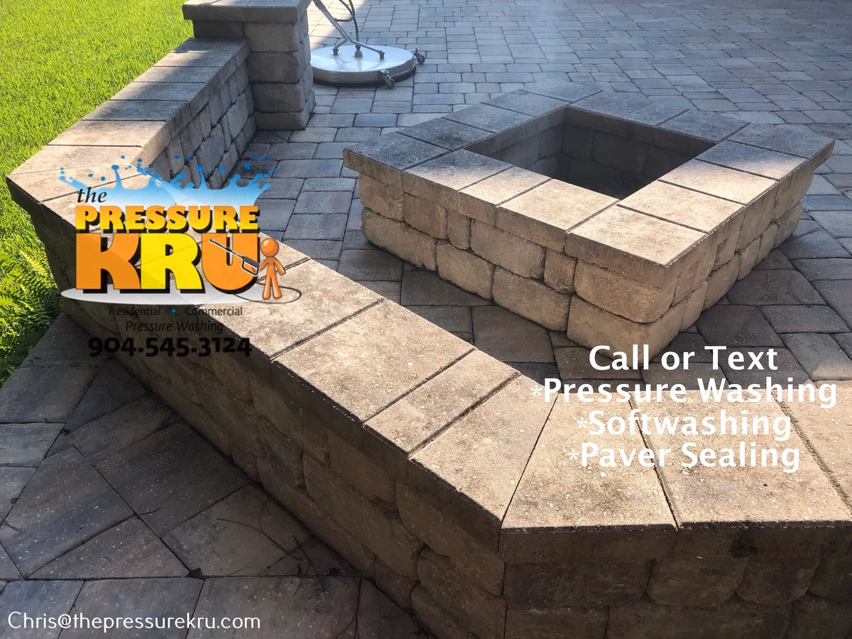 Algae removal from paver patio in South Hampton before cleaning