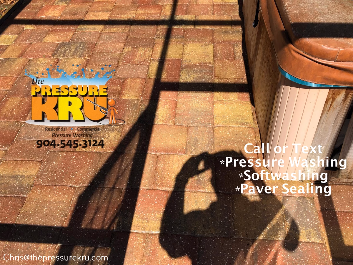 Stained paver patio in Shearwater after professional pressure washing